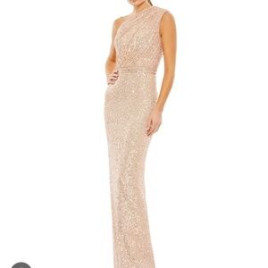 Ieena by Mac Duggar Rose Gold Sequin One Shoulder Gown